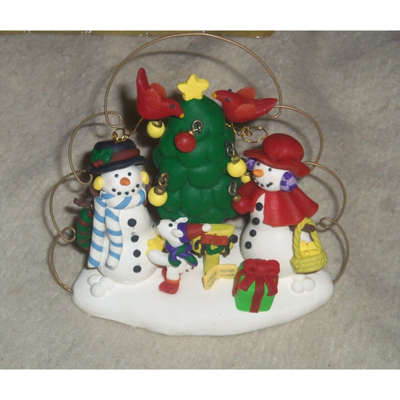 2 Snowmen with Christmas Tree Ornament Kirkland Signature Jolly Holiday - Picture 1 of 3